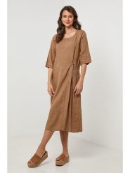 Lin Passion Lniana sukienka w kolorze jasnobrązowym rozmiar: 40/42. Brązowe sukienki damskie Lin Passion, z aplikacjami, ze lnu, klasyczne, bez ramiączek. Za 173.99 zł.
