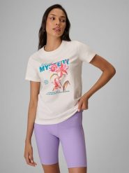 4F T-shirt regular z nadrukiem damski - biały XS. Białe t-shirty damskie 4F, xs, bez wzorów, z bawełny, bez kołnierzyka. Za 69.99 zł.