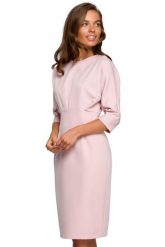 Sukienka elegancka ołówkowa z kimonowymi rękawami taliowana różowa. Czerwone sukienki damskie Stylove, bez wzorów, biznesowe, bez ramiączek. Za 239.00 zł.
