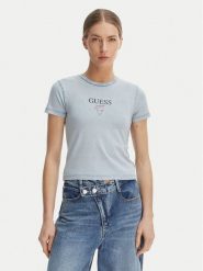 Guess Jeans T-Shirt W6GIA6 KCTL1 Niebieski Slim Fit. Niebieskie t-shirty damskie Guess Jeans, s, z aplikacjami, z bawełny, bez kołnierzyka. Za 159.99 zł.