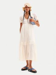 Desigual Sukienka letnia Ottawa 24SWVW05 Biały Regular Fit. Białe sukienki damskie Desigual, bez wzorów, z bawełny, bez ramiączek. Za 419.99 zł.