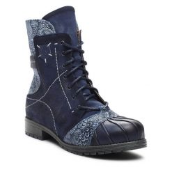 Botki Maciejka. Niebieskie botki damskie Maciejka, bez obcasa, na płaskiej podeszwie, bez zapięcia. Za 459.99 zł.