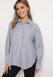 Granatowa Koszula o Klasycznym Fasonie w Paski Lorise. Niebieskie koszule damskie Born2be, l, bez wzorów, z bawełny, klasyczne, bez kołnierzyka, bez ramiączek. Za 59.99 zł.