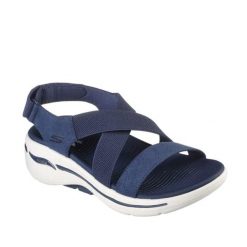 Sandały SKECHERS ARCH FIT Niebieski. Niebieskie sandały damskie Skechers, bez wzorów, z tkaniny, bez obcasa, bez zapięcia. Za 275.99 zł.