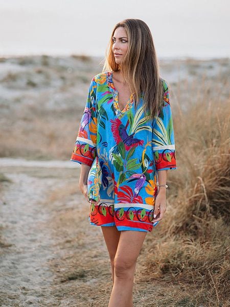 Isla Bonita by SIGRIS Sukienka w kolorze błękitnym ze wzorem rozmiar: S. Niebieskie sukienki damskie Isla Bonita by SIGRIS, bez wzorów, z bawełny, bez ramiączek. Za 87.40 zł.