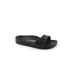 Klapki damskie Birkenstock Madrid Eva. Czarne klapki damskie Birkenstock, bez wzorów, z materiału, bez obcasa, bez zapięcia. Za 199.00 zł.