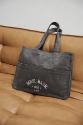 Torba typu shopper bag wykonana ze sztruksu w kolorze GREY - MRSL BASIC CLUB-UNI. Szare shopper bag Marsala, bez wzorów, z bawełny. Za 219.90 zł.