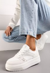 Białe Sneakersy przed Kostkę na Platformie Alsoma. Białe obuwie sportowe damskie Renee, przed kostkę, bez zapięcia. Za 89.99 zł.