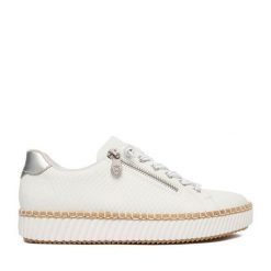 Tenisówki Rieker. Białe trampki damskie Rieker, bez wzorów, bez zapięcia. Za 359.99 zł.