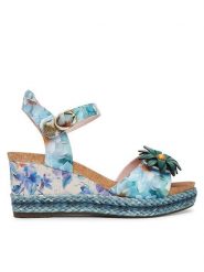 Laura Vita Sandały Facyo 75 Niebieski. Niebieskie sandały damskie LAURA VITA, bez wzorów, ze skóry, bez obcasa, na koturnie, bez zapięcia. Za 439.99 zł.