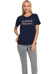 Heine Koszulka w kolorze granatowym rozmiar: 48. Niebieskie koszulki damskie Heine, bez wzorów, bez kołnierzyka, bez ramiączek. Za 34.99 zł.