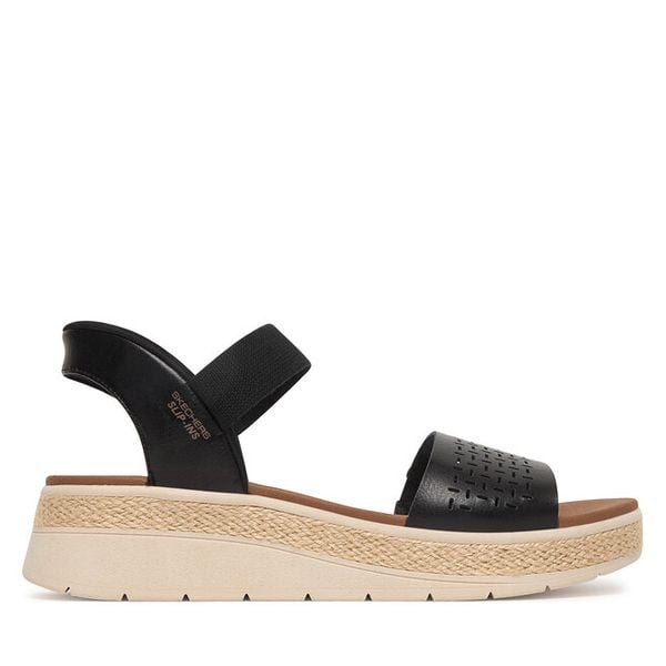 Sandały Skechers. Czarne sandały damskie Skechers, bez wzorów, bez obcasa, na płaskiej podeszwie, bez zapięcia. Za 224.99 zł.