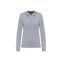 Damska koszulka polo pique z długim rękawem Kariban. Niebieskie bluzki damskie KARIBAN, bez wzorów, bez kołnierzyka, bez ramiączek. Za 163.00 zł.