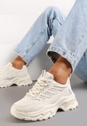 Beżowe Sneakersy na Masywnej Podeszwie z Przeszyciami Hatila. Brązowe obuwie sportowe damskie Born2be, bez zapięcia. Za 79.99 zł.