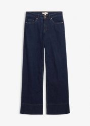 Dżinsy wide leg, mid waist, z bawełny organicznej. Niebieskie jeansy damskie bonprix. Za 169.99 zł.