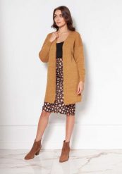 Klasyczny Dłuższy Kardigan bez Zapięcia - Musztardowy. Brązowe kardigany damskie Lanti, l, bez wzorów, z elastanu. Za 218.90 zł.