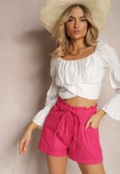 Fuksjowe Szorty z Guzikami i Gumką w Pasie Ściągane Troczkiem Amalilena. Czerwone szorty damskie Renee, bez wzorów, z szyfonu. Za 39.99 zł.