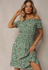 Zielona Bawełniana Sukienka Midi Hiszpanka z Gumką w Pasie Dnise. Zielone sukienki damskie Renee, bez wzorów, z bawełny, bez ramiączek. W wyprzedaży za 39.99 zł.