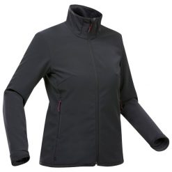 Kurtka turystyczna damska Softshell Forclaz MT100. Czarne kurtki damskie FORCLAZ, m, bez wzorów, z polaru, bez kaptura. Za 199.99 zł.