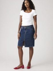 Levi's Spódnica dżinsowa w kolorze granatowym rozmiar: W28. Niebieskie spódnice damskie Levi's, na co dzień, s, z aplikacjami, ze skóry, midi. Za 149.45 zł.