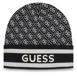 Czapka Guess. Czarne czapki damskie Guess, na zimę, z aplikacjami. Za 174.99 zł.