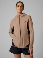 Kurtka softshell wiatroodporna damska 4F 4FRSS26TSOFF645. Brązowe kurtki damskie 4F, s, bez wzorów, z elastanu, z kapturem. Za 206.99 zł.