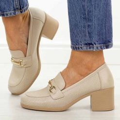 Beżowe półbuty damskie na obcasie, mokasyny Potocki 12774. Brązowe mokasyny damskie POTOCKI, na jesień, z jeansu, bez obcasa. Za 179.00 zł.