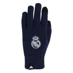Rękawiczki Real Madryt. Niebieskie rękawiczki damskie Adidas, bez wzorów, z dzianiny. Za 119.00 zł.