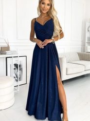 Sukienka Model Chiara 299-10 Navy Brokat - Numoco. Niebieskie sukienki damskie NUMOCO, z aplikacjami, z elastanu, eleganckie, bez ramiączek. Za 468.08 zł.