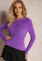 Fioletowy Puchaty Sweter Wełniany Ourlla. Fioletowe swetry klasyczne damskie Renee, xl, z tkaniny, bez kołnierzyka. Za 64.99 zł.