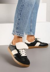 Czarne Sznurowane Płaskie Sneakersy z Geometrycznym Wzorem Felilva. Czarne obuwie sportowe damskie Renee, z jeansu, bez zapięcia. Za 74.99 zł.