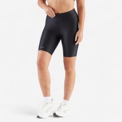 Legginsy do biegania krótkie damskie Kiprun Run 100 Comfort. Czarne legginsy damskie KALENJI, l, bez wzorów, z elastanu. Za 39.99 zł.