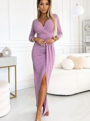Sukienka Model 404-10 Dirty Pink Brokat - Numoco. Różowe sukienki damskie NUMOCO, bez wzorów, z elastanu, wizytowe, bez ramiączek. Za 487.41 zł.
