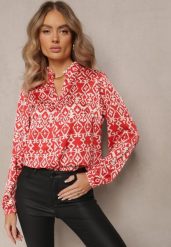 Czerwona Koszula na Guziki w Fantazyjny Print Gavino. Czerwone koszule damskie Renee, m, bez wzorów, z tkaniny, bez kołnierzyka, bez ramiączek. Za 79.99 zł.