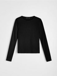 Bawełniana koszulka z długim rękawem - czarny. Czarne koszulki damskie Sinsay, l, bez wzorów, z bawełny, bez kołnierzyka, bez ramiączek. Za 19.99 zł.