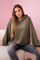 Bluza z kapturem masełko khaki. Brązowe bluzy damskie KESI, l, bez wzorów, z elastanu, z kapturem. Za 204.91 zł.
