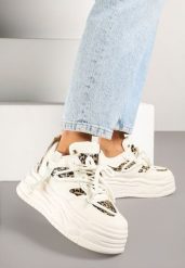 Beżowe Sneakersy w Streetwearowym Stylu na Tłoczonej Platformie z Brokatem Mailienne. Brązowe obuwie sportowe damskie Renee, bez zapięcia. Za 99.99 zł.