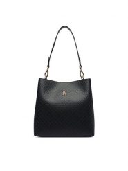 Tommy Hilfiger Torebka Th Icon Shoulder Bag Mono AW0AW19000 Czarny. Czarne torebki klasyczne damskie Tommy Hilfiger, ze skóry, bez dodatków. Za 649.99 zł.