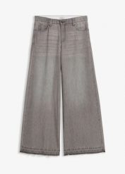 Dżinsy z szerokimi nogawkami, mid waist, z wygodnym paskiem. Szare jeansy damskie bonprix. Za 117.99 zł.