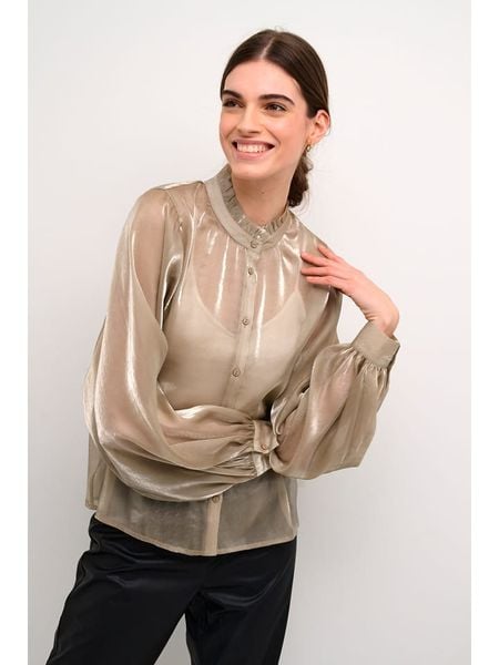 Kaffe Bluzka "Case" w kolorze beżowym rozmiar: S. Brązowe bluzki damskie Kaffe, s, bez wzorów, bez kołnierzyka, bez ramiączek. Za 109.52 zł.