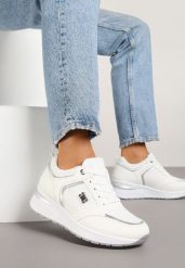 Białe Sneakersy na Koturnie Ozdobione Metalicznymi Aplikacjami Emselia. Białe obuwie sportowe damskie Renee, z materiału, bez zapięcia. Za 54.99 zł.