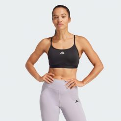 Biustonosz Aeroreact Training 3-Stripes. Czarne biustonosze sportowe damskie Adidas, bez wzorów, z materiału. W wyprzedaży za 104.30 zł.