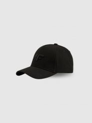 4F Czapka z daszkiem strapback damska - czarna S/M (58cm). Czarne czapki z daszkiem damskie 4F, na lato, bez wzorów, z bawełny. Za 59.99 zł.