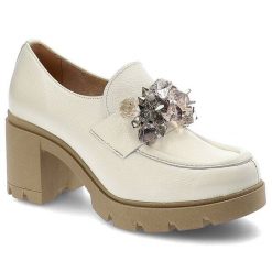 Półbuty damskie Lemar, cholewka ze skóry naturalnej wsuwany fason stabilny obcas dekoracyjna ozdoba biżuteryjna, t bianko, 20112. Białe półbuty damskie Lemar, z aplikacjami, ze skóry, bez obcasa, na obcasie, bez zapięcia. Za 279.00 zł.