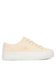 Calvin Klein Sneakersy Vulc Flatform Low Canvas Mg YW0YW01763 Écru. Brązowe obuwie sportowe damskie Calvin Klein, z materiału, bez zapięcia. Za 329.99 zł.