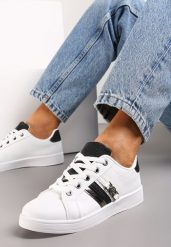 Biało-Czarne Sneakersy z Ozdobną Klamrą i Cholewką przed Kostkę Teralis. Czarne obuwie sportowe damskie Renee, przed kostkę, bez zapięcia. Za 74.99 zł.