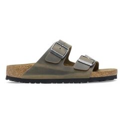 Klapki damskie Birkenstock Arizona LEOI Faded Khaki. Zielone klapki damskie Birkenstock, bez wzorów, bez obcasa, bez zapięcia. Za 429.99 zł.