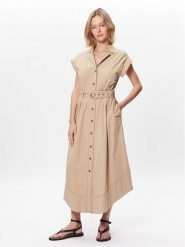 TWINSET Sukienka koszulowa 231TT2102 Beżowy Regular Fit. Brązowe sukienki damskie Twinset, bez wzorów, z bawełny, bez ramiączek. Za 1,639.00 zł.