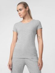 4F T-shirt slim gładki damski XS. Szare t-shirty damskie 4F, m, bez wzorów, z bawełny, bez kołnierzyka. W wyprzedaży za 39.99 zł.