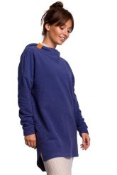 Nierozpinana Asymetryczna Bluza z Kapturem - Indygo. Czarne bluzy damskie MOE, l, bez wzorów, z bawełny, z kapturem. Za 253.90 zł.